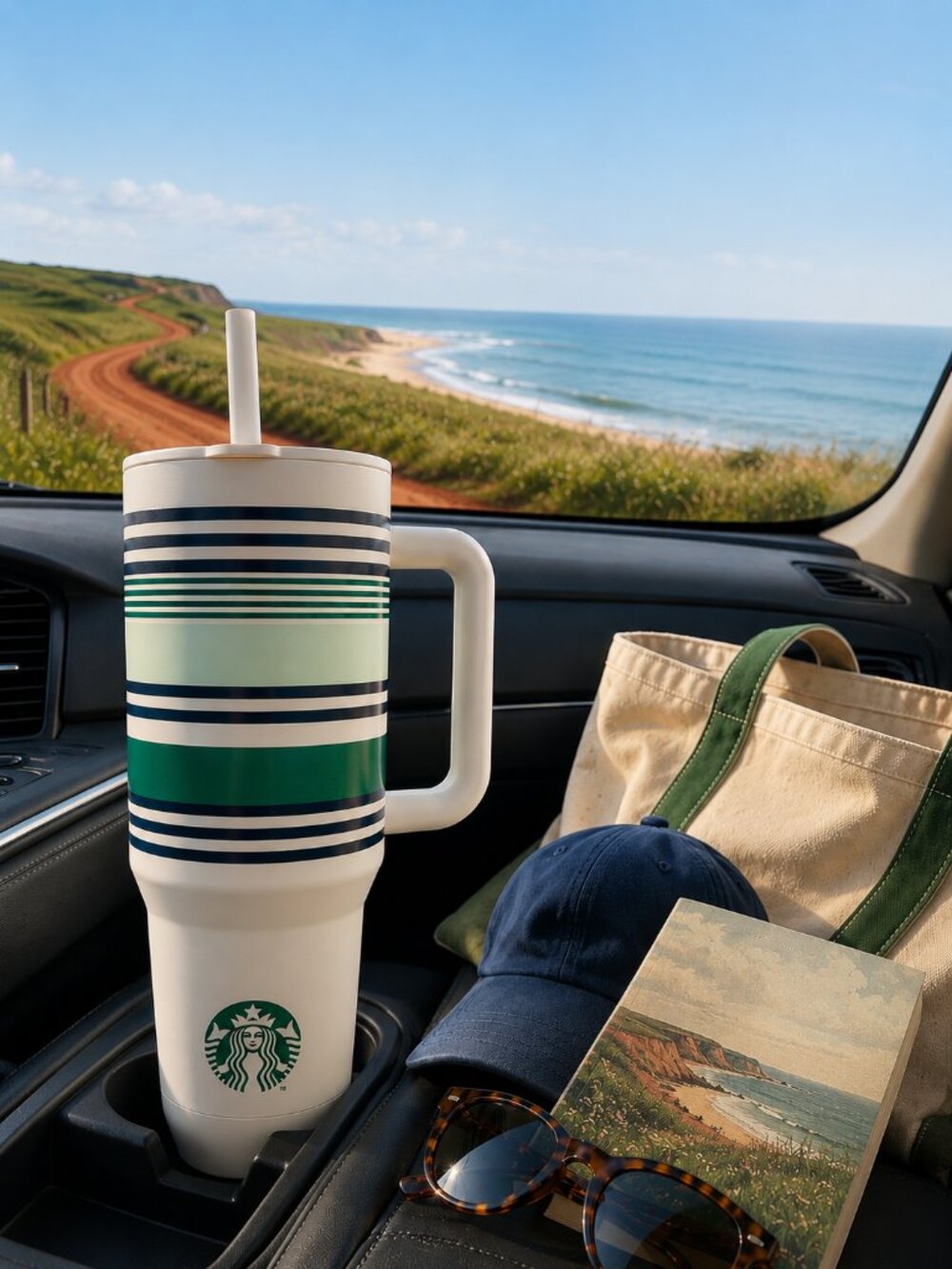 Starbucks Road Trip Collection 40oz Green Striped Stainless Steel Tumbler NWT